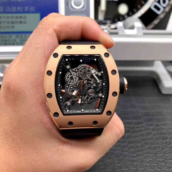 

watch designer luxury mens mechanics watches richa milles wristwatch wine barrel watch rm055 series 2824 automatic mechanical fine steel, Slivery;golden