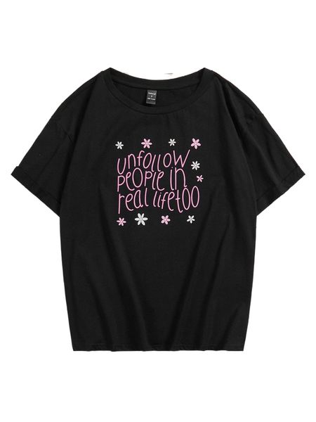 

x selfcarexpress slogan & floral print tee g2i6#, White