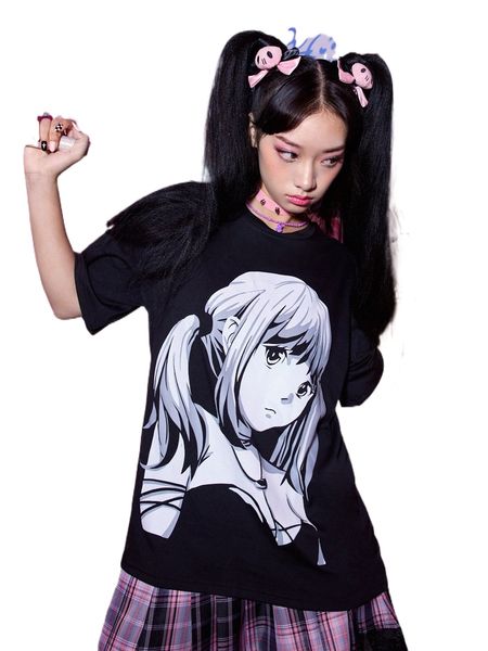 

romwe anime figure print tee q5it#, White