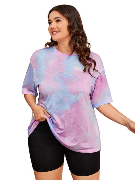 

plus tie dye drop sleeve tee d3kl#, Black