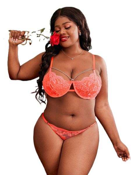 

plus floral lace scallop trim underwire lingerie set q28e#, Black;white