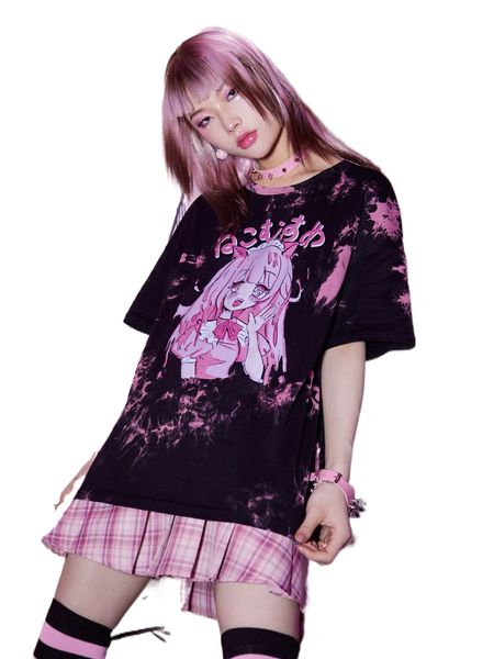 

romwe x stevenrhodes anime cartoon figure graphic tie dye tee h00a#, White