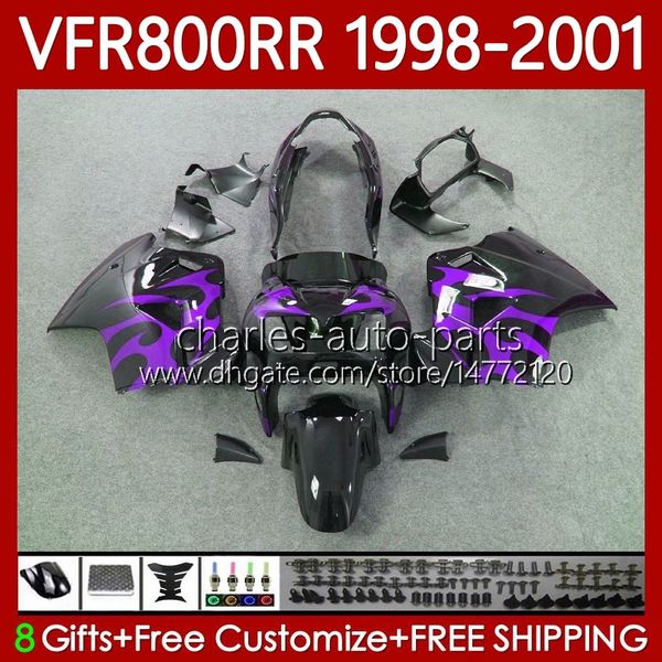 Honda Interceptor için Vücut Kiti VFR 800RR 800 CC RR VFR800RR 1998 1999 2000 2001 Mor Alevler Karoser 128NO.83 VFR-800 800CC VFR800R 98-01 VFR800 RR 98 99 00 01 PERAING