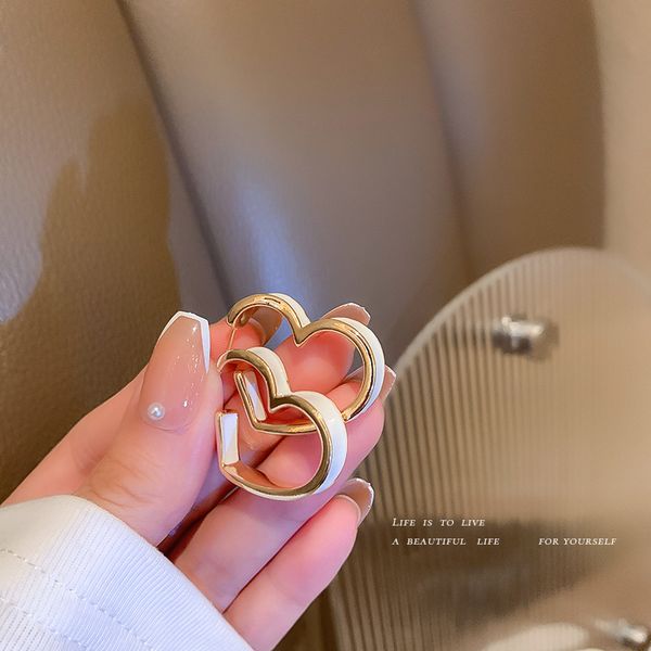 

925 silver needle korean drop oil love heart earrings simple sweet literary style ear studs indie design graceful earrings, Golden