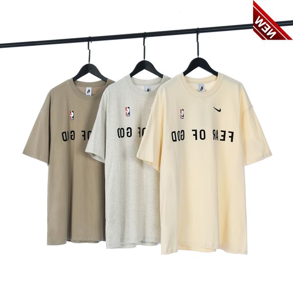 

new bear of god double thread essentials fashion brand american high street loose short sleeve men's t-shirt fog, White;black