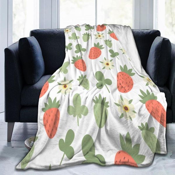 Cobertores de lã quente macio cobertor à mão desenhada morangos flores de inverno sofá arremesso de 3 tamanho de flanela mecânica leve fina flanela de flanela