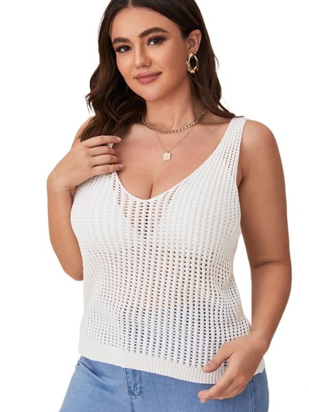 

plus pointelle knit without bra p27v#, Black