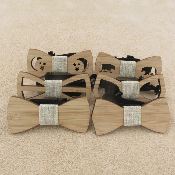 Детские детские мальчики клипа на галстуке для свадебной предварительной вечеринки, завязанный клип, детская шея, бамбук деревянные галстуки 6 шт. Оптовые