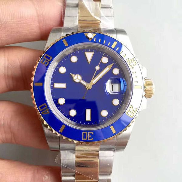 

steel watch st9 ceramic blue bezel sapphire date 40mm automatic mechanical two tone stainless mens men 116613glide clasp wristwatches, Slivery;brown