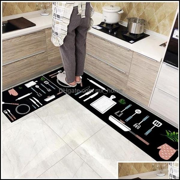 Modern Anti-Slip Home Cozinha Esteira Desenhos animados Tapete Macio Banho Longo Strip Absorção Capacitação Entrada Balcão El Living Sala Tapete 220329 Drop Del