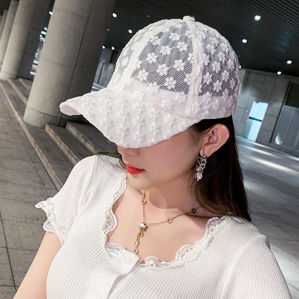 

summer lace hat cotton baseball cap for women breathable mesh girls snapback hip hop fashion female caps adjustable y220716, Blue;gray