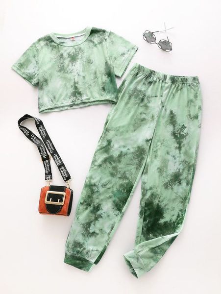 

girls tie dye tee & sweatpants she, White