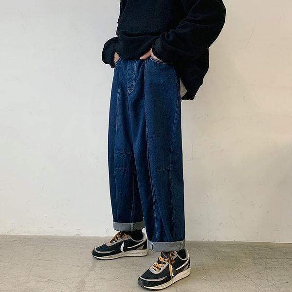 

men's jeans mopping trousers for men pants neutral wide-leg harem korean fashion baggy jean men's streetwear denim, Blue
