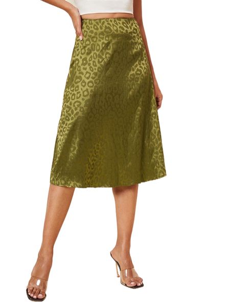 

club zipper side leopard satin skirt 35ep#, Black