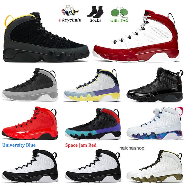 

2022 new fashion women mens jumpman 9 9s basketball shoes with socks designer sneakers university gold blue chile gym red pa air jorden jord, Black