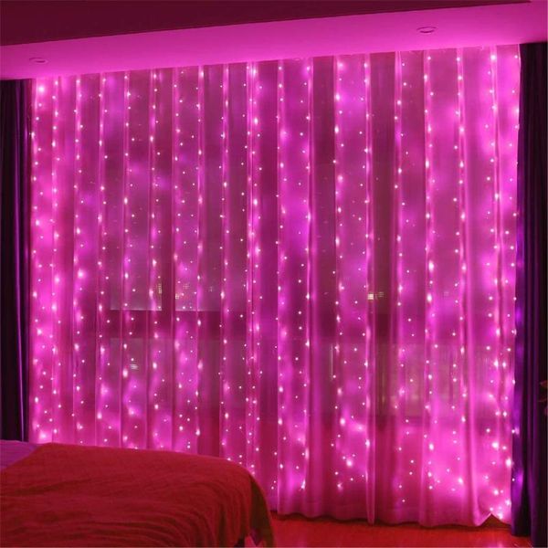 Strings Anno Ghirlanda LED Filo di rame Tenda Lucine 3 metri Finestra di casa Camera da letto Decorazione della festa nuziale di Natale Lampada rosaLED