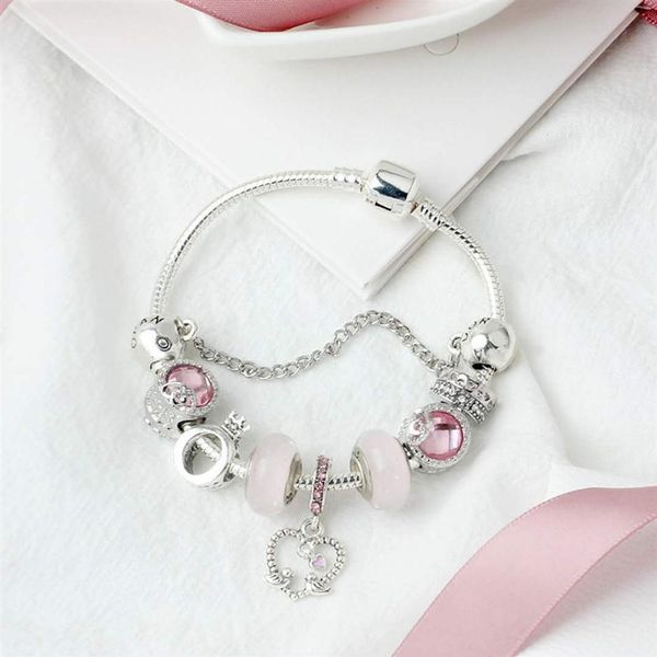 

wholesa new pink charm bracelet 925 silver bracelet charm heart beads bird pendant diy jewelry fit for christmas bracelet and vale248m, Golden;silver