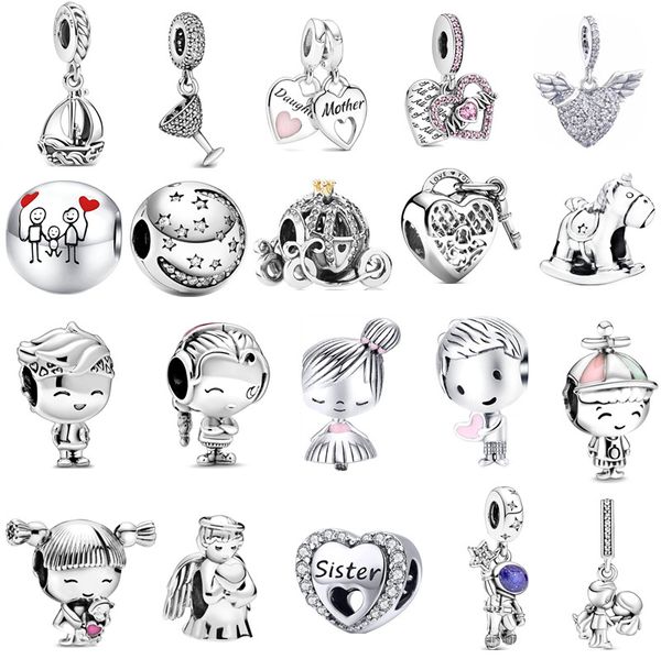 Yeni S925 Sterling Gümüş Boncuk Cazibesi Lüks Boncuklu Diy Öpüşme Kız Çocuk Lüks Kolye Orijinal Fit Pandora Bilezik Klasik Moda Takı Kadınları Hediye