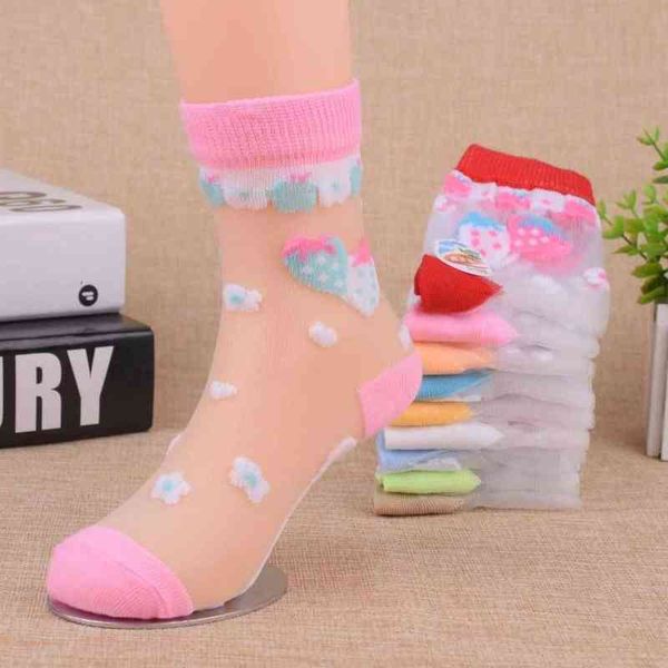 

pairsparty summer girls socks ultrathin breathable style crystal baby kids socks trendy elastic printed silk children socks j220621, Pink;yellow