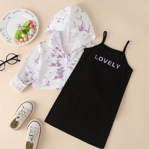 

toddler girls tie dye hoodie & letter graphic cami dress she, White
