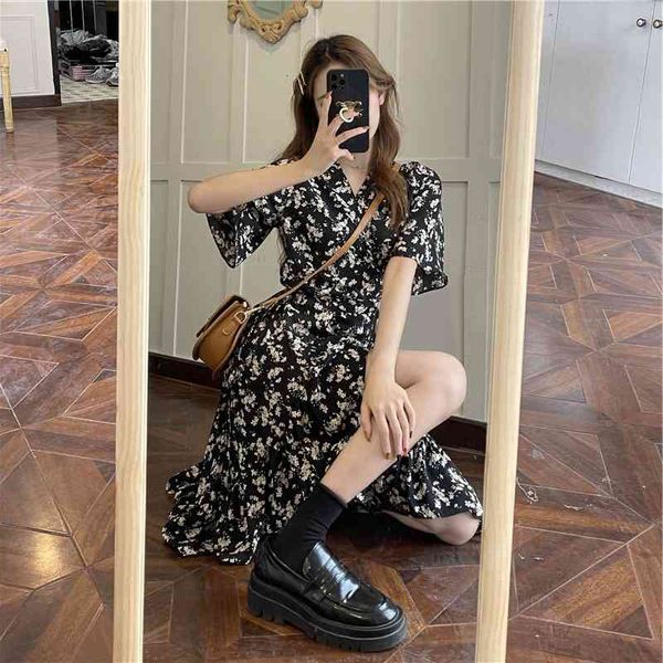 

casual dresses 2022 women's irregular skirt gentle first love age reduction small black floral dress summer 18tb, Black;gray