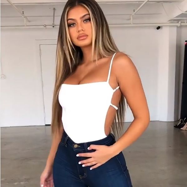 

backless bodysuit women neon spandex summer clothes for women bandage bodycon jumpsuit clubwear y200401, Black;white