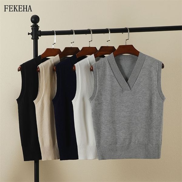 

basic casual plus size spring autumn sweater vest women sleeveless loose v-neck sleeveless sweater female jumpers pullover 201202, White;black