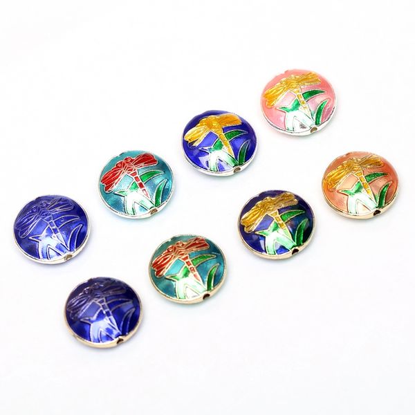 

10pcs colorful cloisonne round dragonfly beaded insects enamel accessories diy jewelry making charms pendant necklace earrings, Black