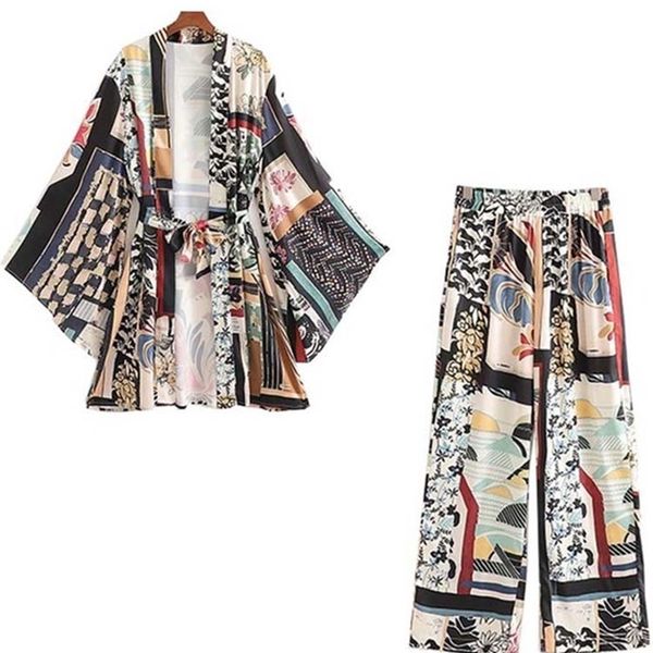 

klkxmyt zbza 2pcs set kimono shirts +trousers summer fashion printed long sleeve blouse female pants casual 220326, White