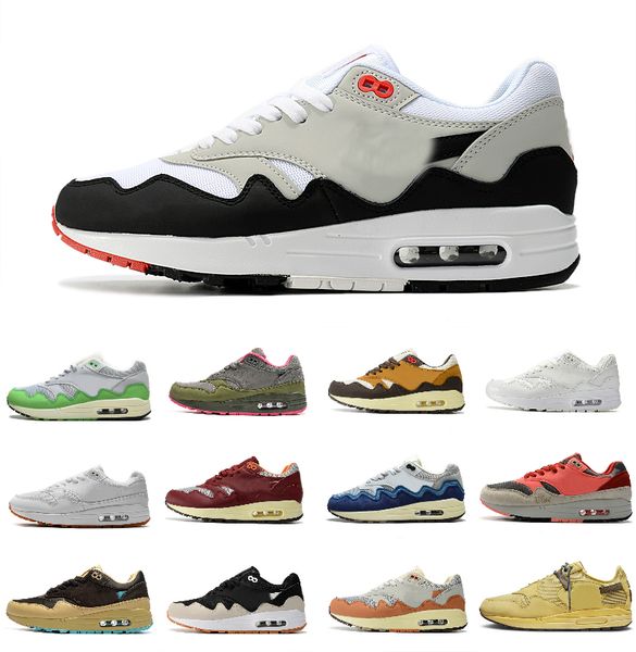

2023 airmaxs max 1 running shoes air patta waves noise anniversary red royal aqua monarch travis cactus jack baroque brown white gum sole