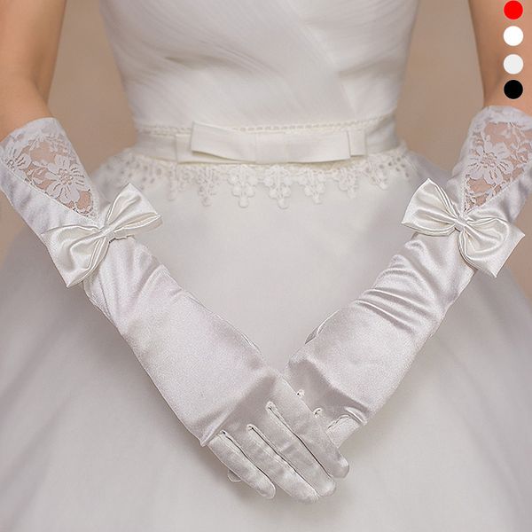 Brauthandschuhe Ellbogen langer Bogenspitze Ding Satin Gesicht Fingered Brautkleid Handschuhe