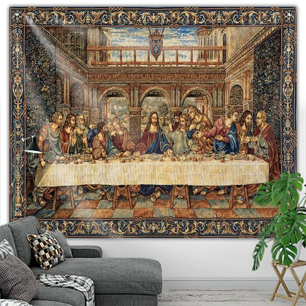 Wandteppiche Das letzte Abendmahl Wandteppich Christus Auferstehung Jesus Ostern Wandkunst Raumdekoration Weihnachtsdekoration Große Stoff-Vintage-DeckenT