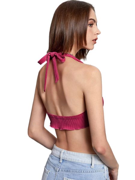 

solid asymmetrical hem halter u287#, White