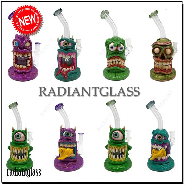 Shisha Vintage American Cartoon Monster 3d Bong bemalt Großhandel Bong Kopfige Glasbongs gebogener Hals Mini kleines Dab Öl Rig