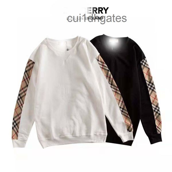 

brand 2022 designer classic b br hoodie bur family's new plaid sleeve splicing round neck sweater in autumn wi, Black
