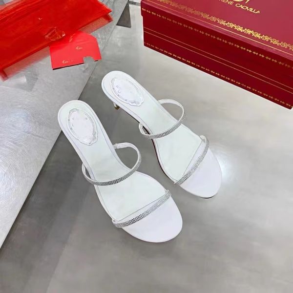 

rene caovilla 2022 sandals designers 100% leather new heeles sandal summer crystal womens wedding dress shoes heels party slides slippers wi, Black