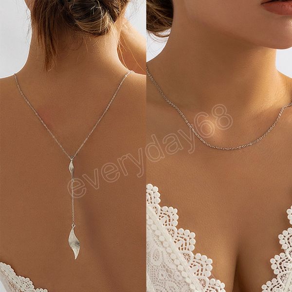 Sexy Long Quaste Back Chain Halskette für Frauen Hochzeit Braut Strand Bikini Labbe Sommerkleid Hintergrund Blatthilfe Accessoires
