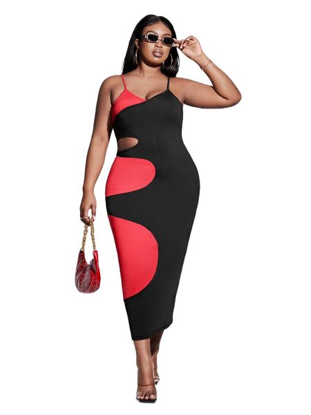 

plus two tone cut out cami dress o7ro#, Black