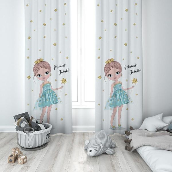 Cortina cortinas bonito estrela princesa vestido em azul bebê menina quarto quarto especial design dossel botão botão blackout janela ciumento quarto quarto