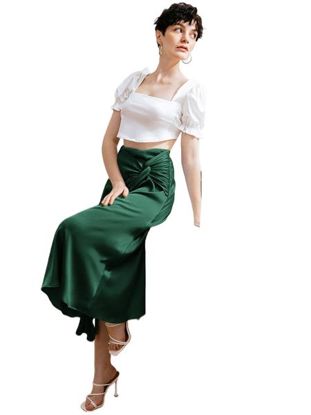 

twist front satin skirt p6oy#, Black