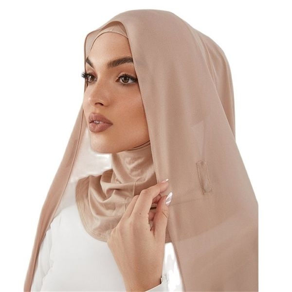 Pronto da indossare hijab in chiffon pesante di alta qualità con scialle lungo da sciarpa istantanea di alta qualità con magnete buona cucitura 220704