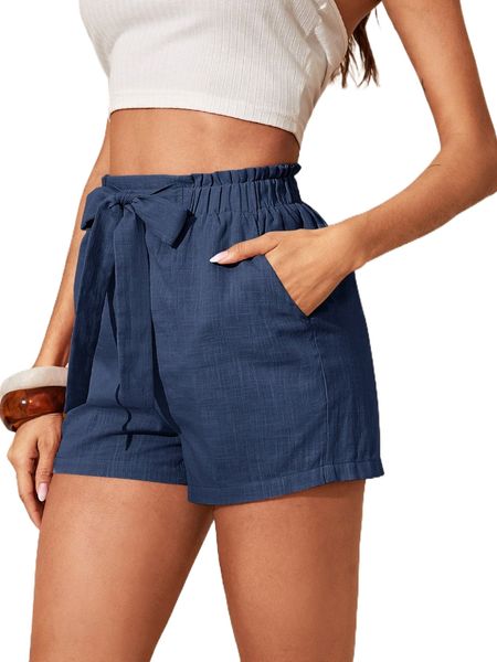 

paperbag waist knot front shorts 13sy#, White;black