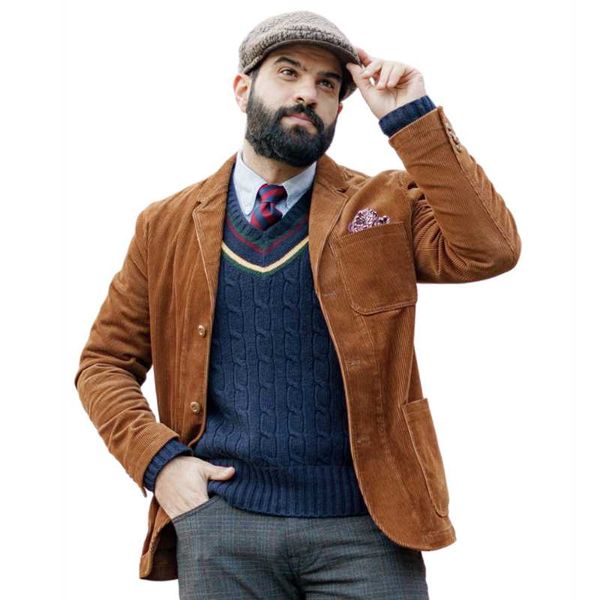 Мужские костюмы Blazers Corduroy теплый мужская куртка Outwear Классическая коричневая модель осенняя одежда/повседневная ежедневная улица мужской костюм Cus