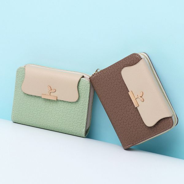 

10pcs coin purses women pu credit card holder short wallet mix color, Red;black