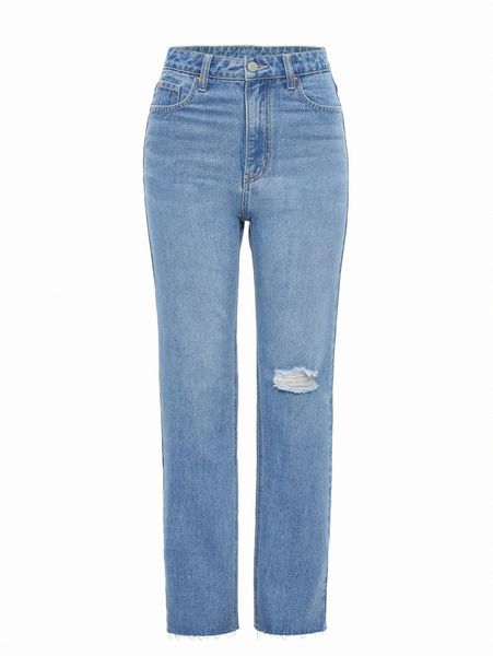 

raw hem ripped straight leg jeans g4fy#, Blue