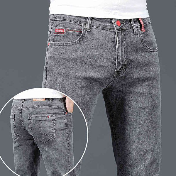 New Fashion Brand Slim Jeans skinny blu grigio Uomo Business Casual Classic Cotton Trend Elastic Youth Pencil Denim Pantaloni G0104