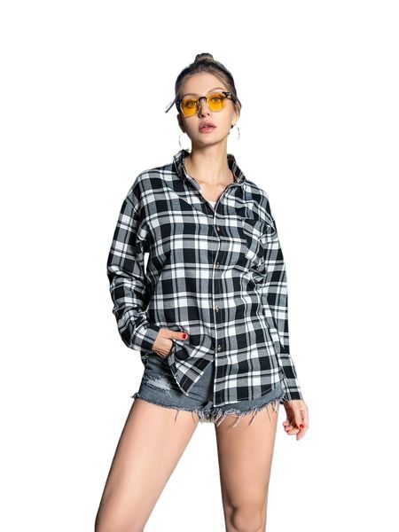 

plaid print drop shoulder blouse p299#, White