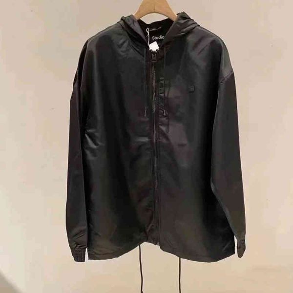 

hip hop hooded jacket swedish acne letter smiley 2022 new zipper drawstring casual men's and women's coat, Black;brown