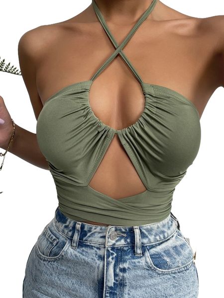 

cut out front tie back halter 88ff#, White
