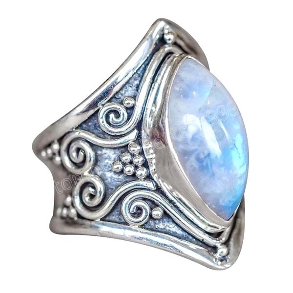 Anelli di cristallo di guarigione grande tibetano vintage per le donne Boho antico indiano Moonstone anello di barretta gioielleria regalo delle signore delle ragazze